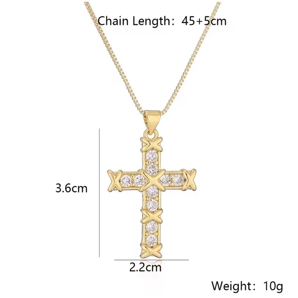 NEW Unisex Men’s 18k Gold Filled Simulated Diamond‎ Cross Necklace, 16-18”